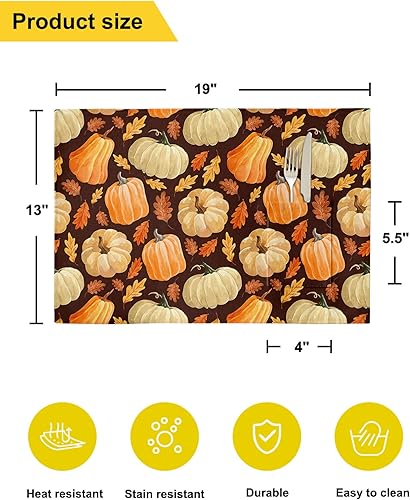 Miniatura 6 de Fall Pumpkins Table Placemats for Dining Table Set of 2,Cotton Linen Cloth Kitchen Place Mats with Pocket,SquareRectangleRound Table