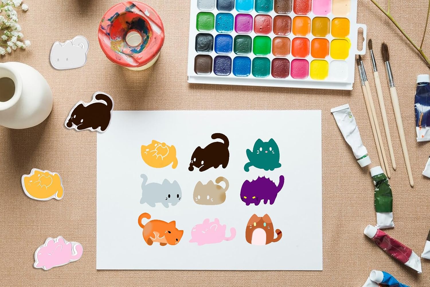 9 Cats Clear Cat Stamps - Cute Cartoon Kitty Transparent Rubber Seal Stamps for DIY Scrapbooking Paper Card Crafting