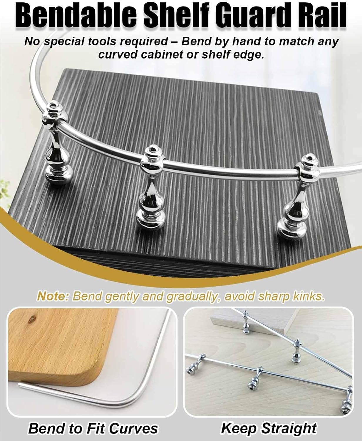 Binario per mensole Regolabile e Pieghevole, Lunghezza 8-60 Pollici, Binario in Metallo antiribaltamento con perni di Collegamento, ringhiera Decorativa anticaduta per mensole Curve in (35in/89cm)