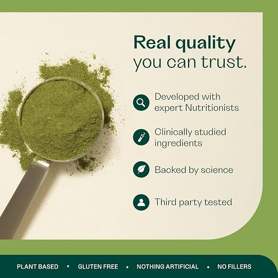 Rheal Clean Greens 165 g, Superfood Greens Powder for Daily Energy & Immunity Support – with Spirulina, Moringa & Wheatgrass – Vegan – 30 Servings, Natural Pineapple Flavour