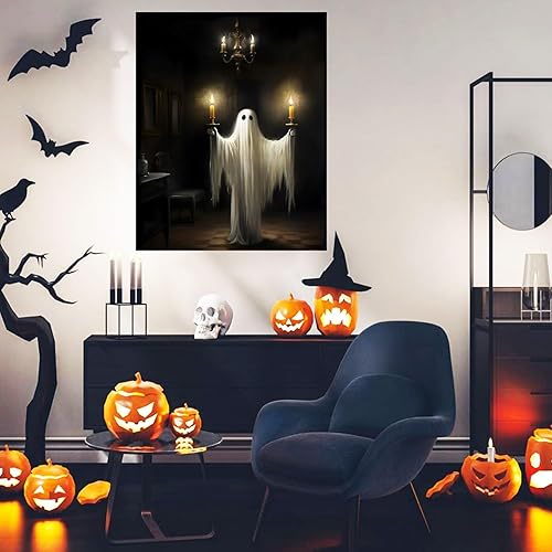Miniatura 8 de Lienzo decorativo para pared, diseño de fantasmas inquietantes que sostienen velas, pintura gótica para decoración de habitación de academia oscura,