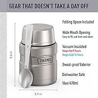 Vista 2 de THERMOS Stainless King Tarro de Alimentos con Aislamiento al Vacío con Cuchara, 16 Onzas, Acero Inoxidable Mate