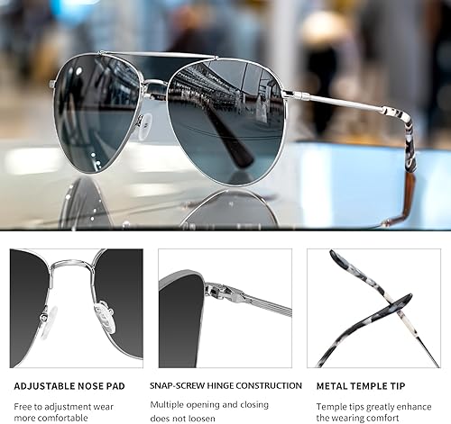 Miniatura 3 de MAXJULI Gafas de sol polarizadas extra grandes de tamaño XL de 5.827 in para hombres grandes y anchos gafas de metal 8814