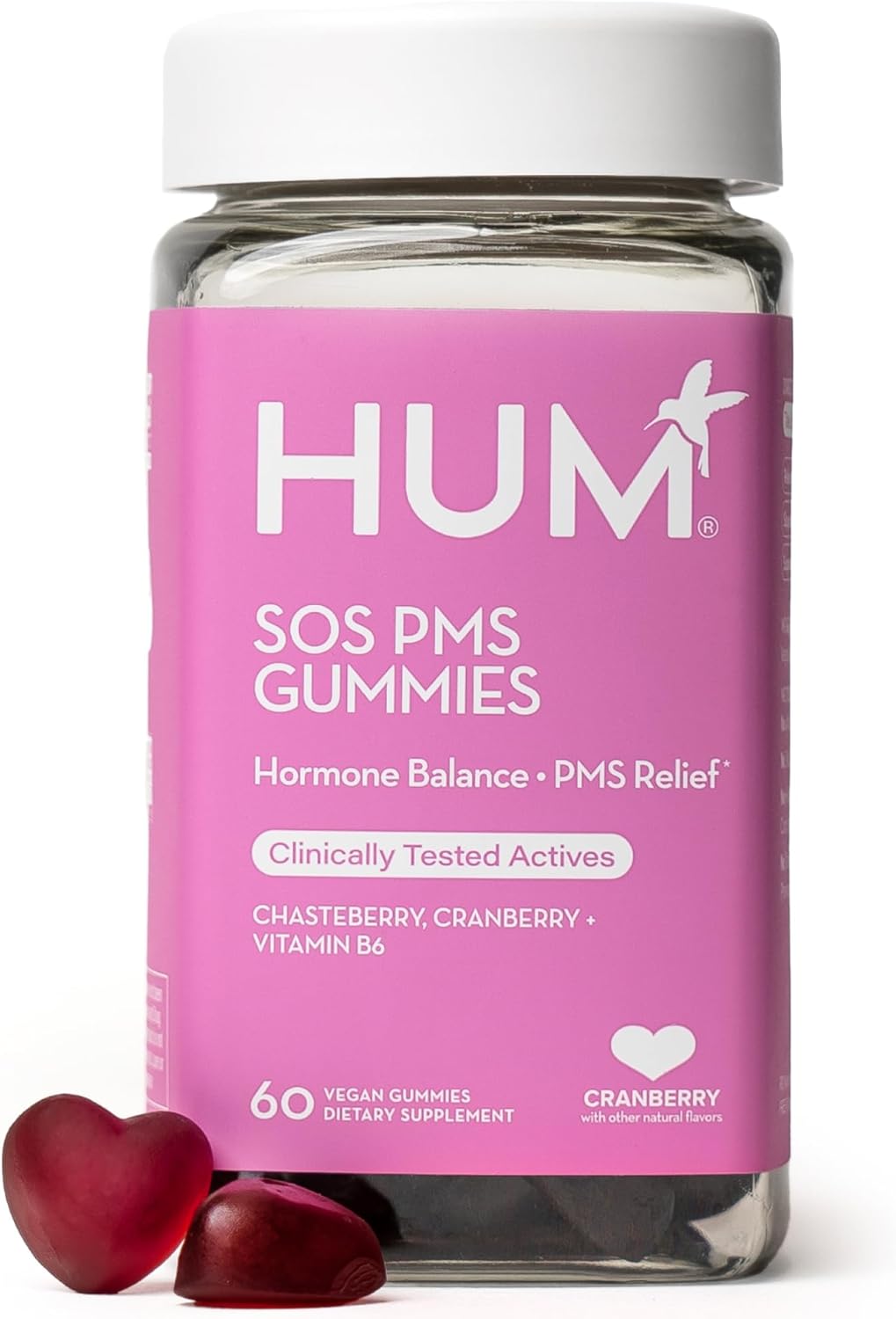 HUM Nutrition SOS PMS Gummies, Helps Relieve PMS Symptoms, Bloating Relief, Mood Swings, Hormonal Balance with Chasteberry Vitex PMS Gummies (60-Count)