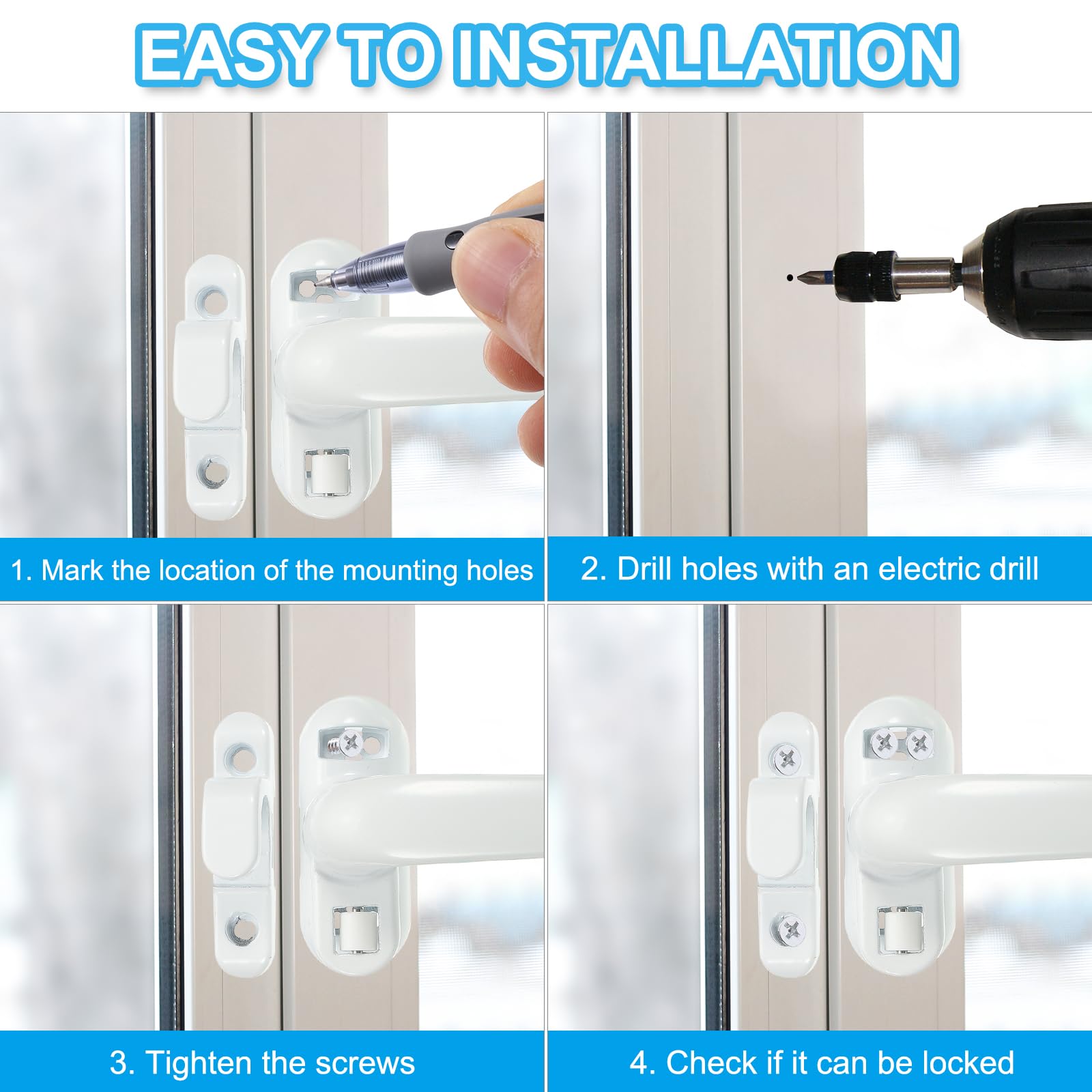 PATIKIL Aluminum Alloy Window Handle Casement Window Lock Internal and External Sliding Door Window Handle Locks for Vertical & Horizontal Sliding Windows Security (Left Hand) - Image 4