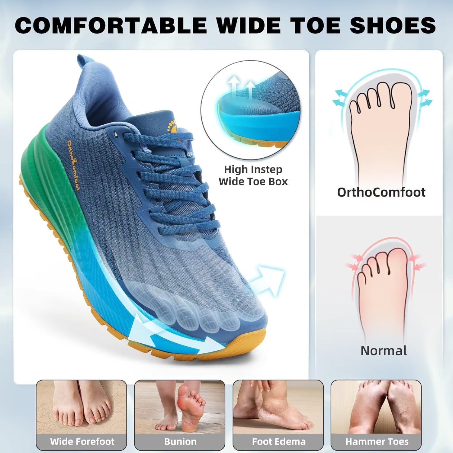 Men's Orthopedic Wide Plantar Fasciitis Shoes: Comfortable Arch Support Diabetic Orthotic Flat Feet Trail Running Athletic Hiking Sneakers, Casual Sports Trekking Walking Shoes for Foot Heel Pain - Image 2