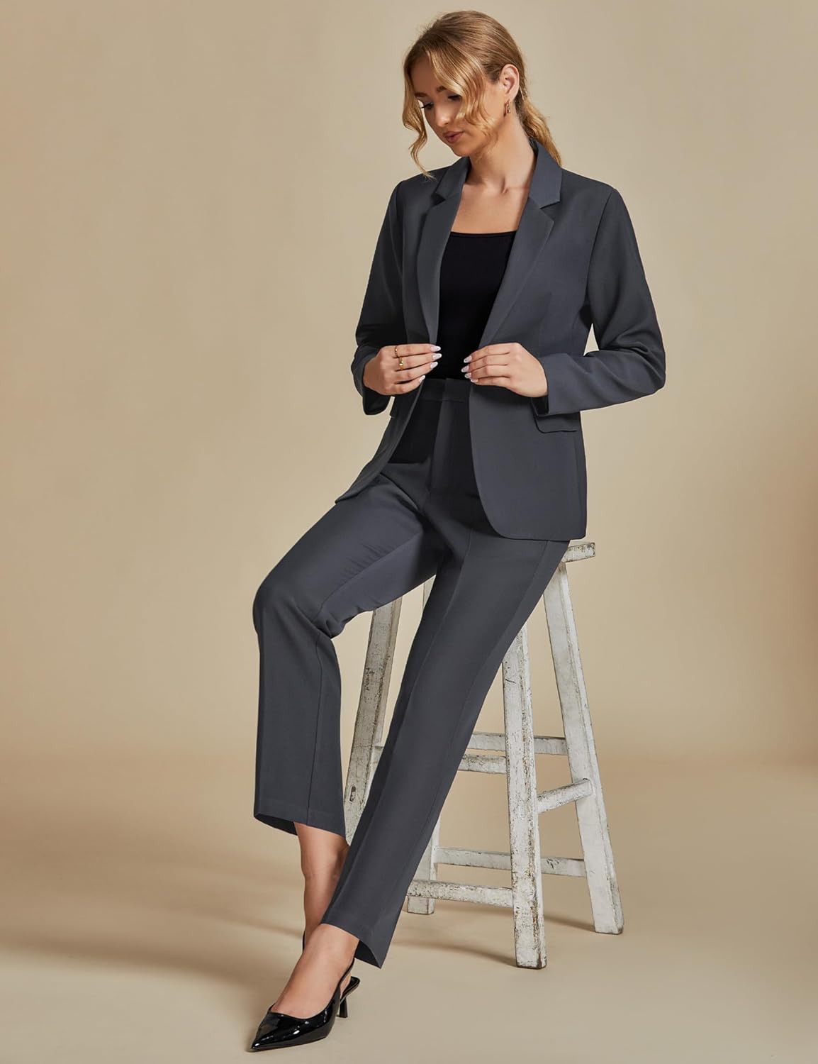 luvamia Women's Two Piece Sets Pants Suits Dressy Business Casual Outfits Professional Blazer Pantsuits Set Work Office - Image 8