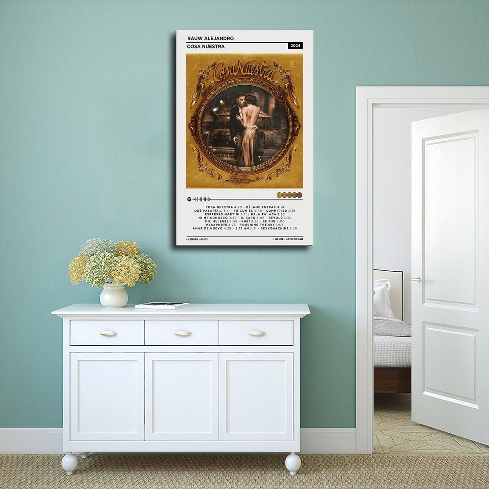 PUOGRD Rauw Alejdro - Poster su tela con copertina dell'album musicale Cosa Nuestra, decorazione per la casa, idea regalo