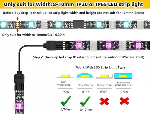 Miniatura 8 de Threetwofour Clips de tira de luz LED, soportes de montaje autoadhesivos, abrazadera de cable para tira de luz LED IP65 de 8 a 0.394in de ancho,