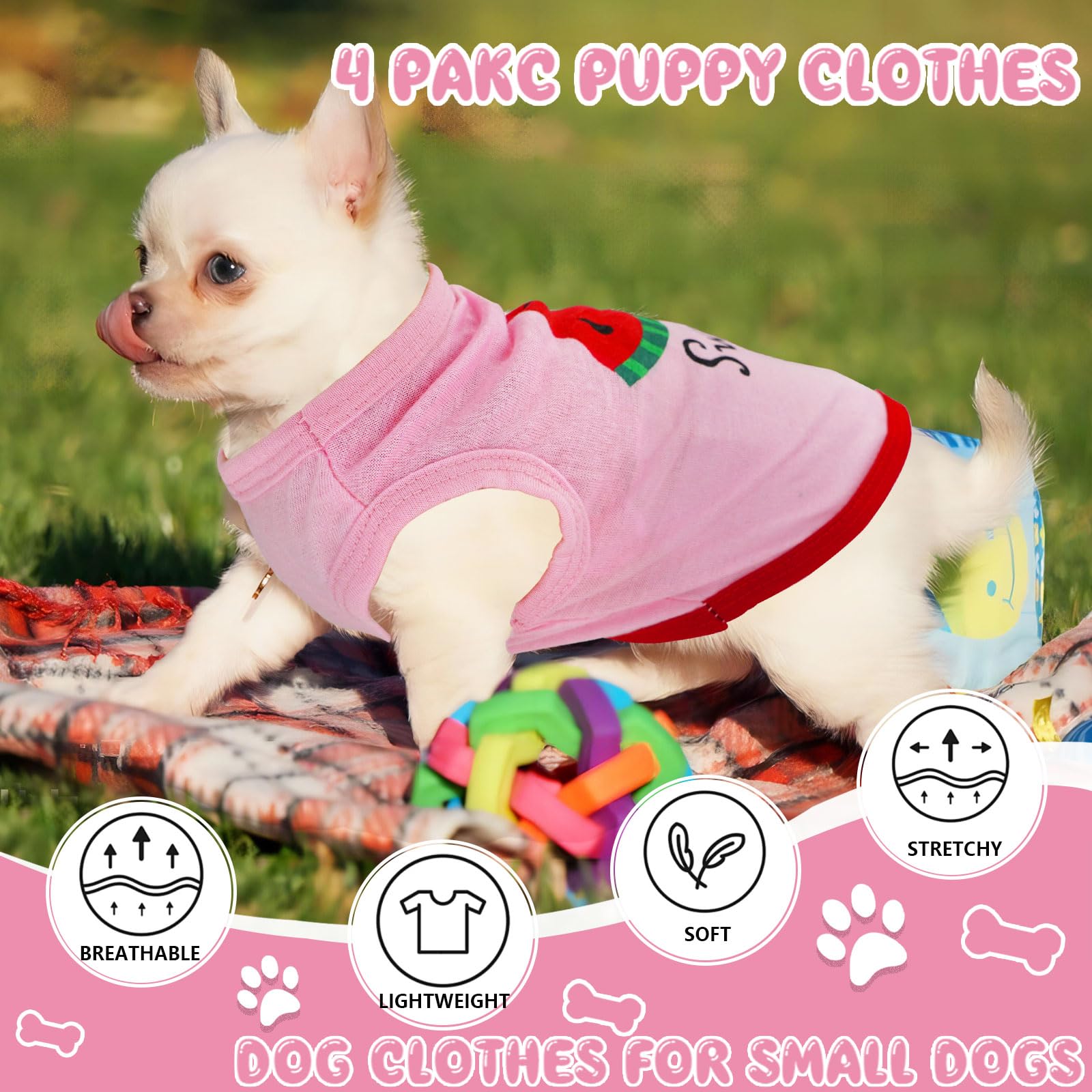 Hundepullover Für Kleine Hunde – Fleece-Pyjama, Stern-Rosa, Größe XXX-Small, Für Chihuahua, Yorkie & Katzen