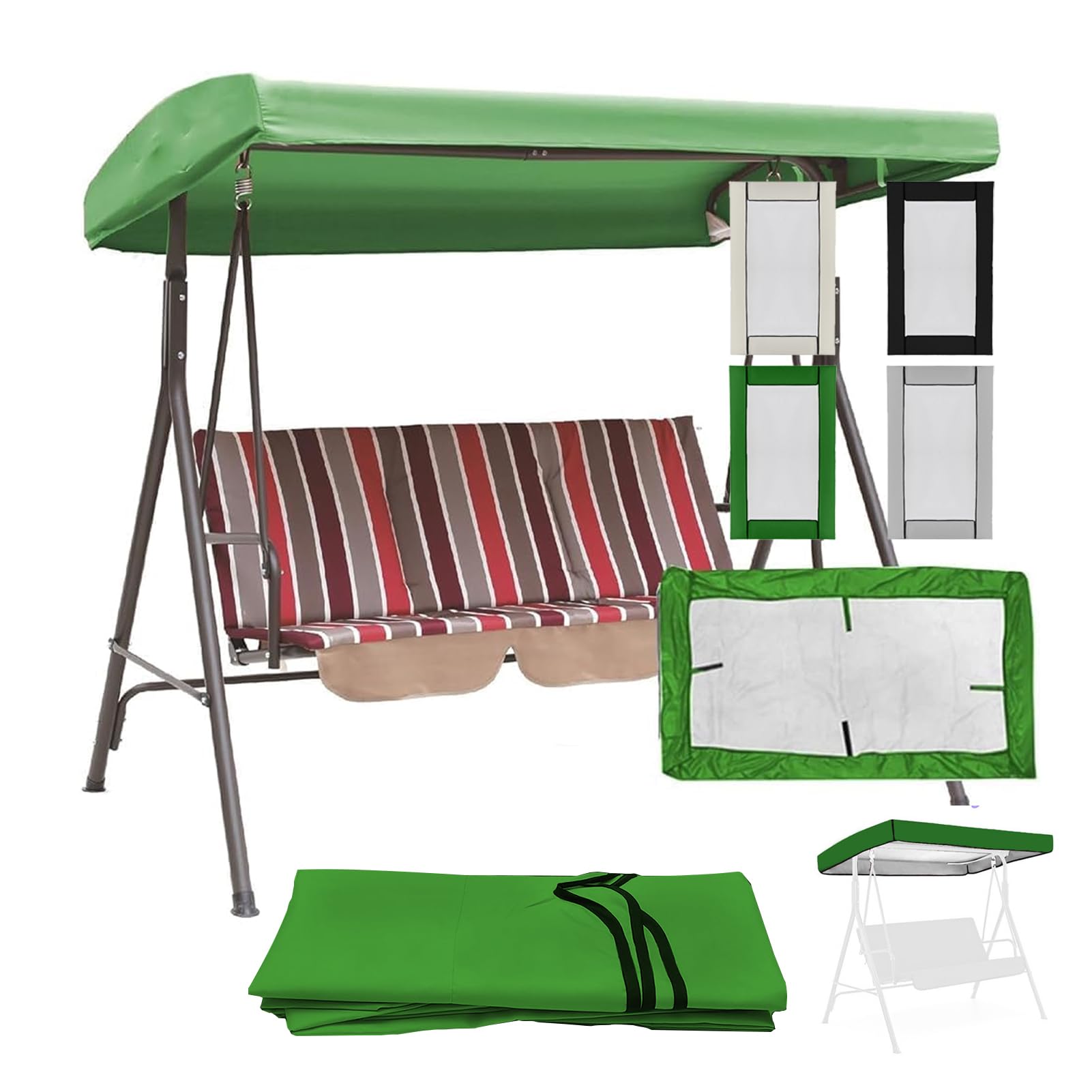 Swing Chair Canopy Replacement,2 & 3 Seater Garden Swing Canopy Replacement Waterproof Anti-UV Heavy Duty Rip Proof, Outdoor Swings Chair Canopy for Patio, Porch, and Garden (Green,213x122x18/23cm)