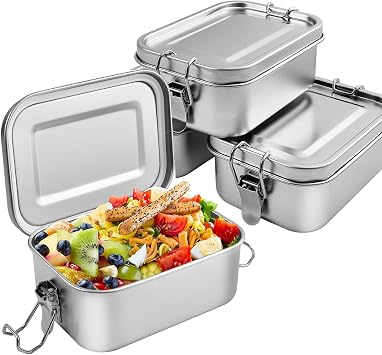 4 Pcs Stainless Steel Bento Box, 550 ML Metal Lunch Box, Stainless Steel Food Storage Containers with Lid and Lockable Clips, Leakproof Food Prep Container for Storage, Home, Office
