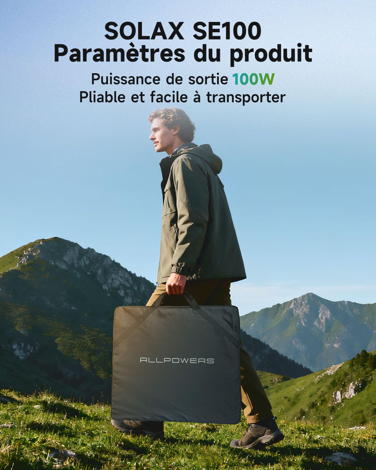 ALLPOWERS Panneau solaire 100W SE100,panneau solaire pliable IP68,panneau solaire en silicium monocristallin avec un rendement de 25%,adapté aux balcons,caravanes et camping-cars