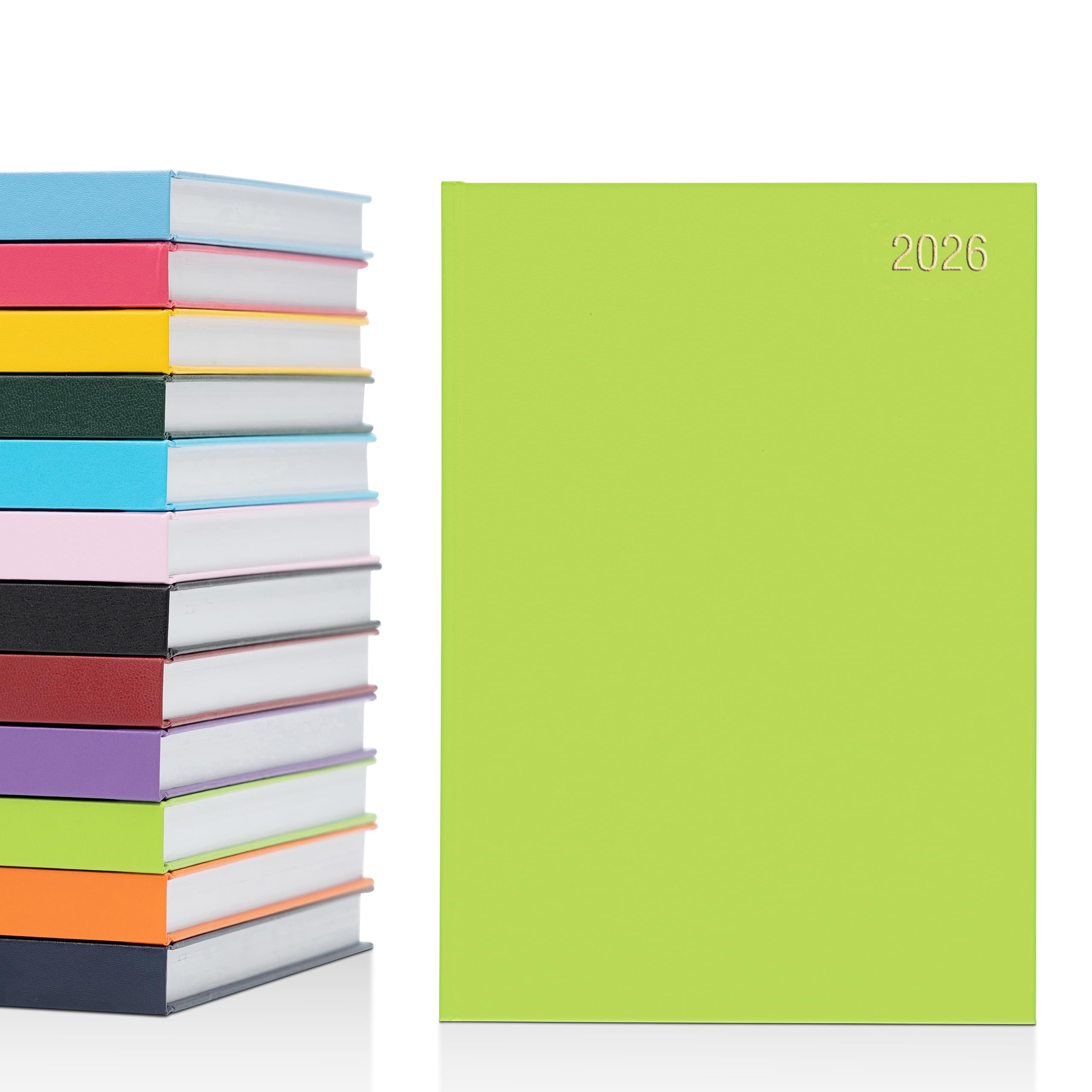 evelay 2026 Diary A4 A5 Day to Page Hardback Full Year Planner Organiser Journal (A5 Page a Day, Lime)