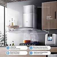 Vista 3 de Midea MVG30W8AST Campana extractora de ventilación de 30 pulgadas con conductos de montaje en pared con ventilador de escape de 450 CFM de 3