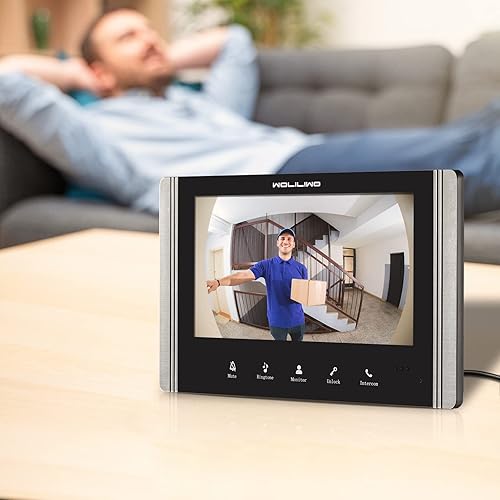 Miniatura 7 de WOLILIWO Sistema de video portero con cable, timbre de video de 7 pulgadas con soporte de visión nocturna por infrarrojos, desbloqueo remoto,