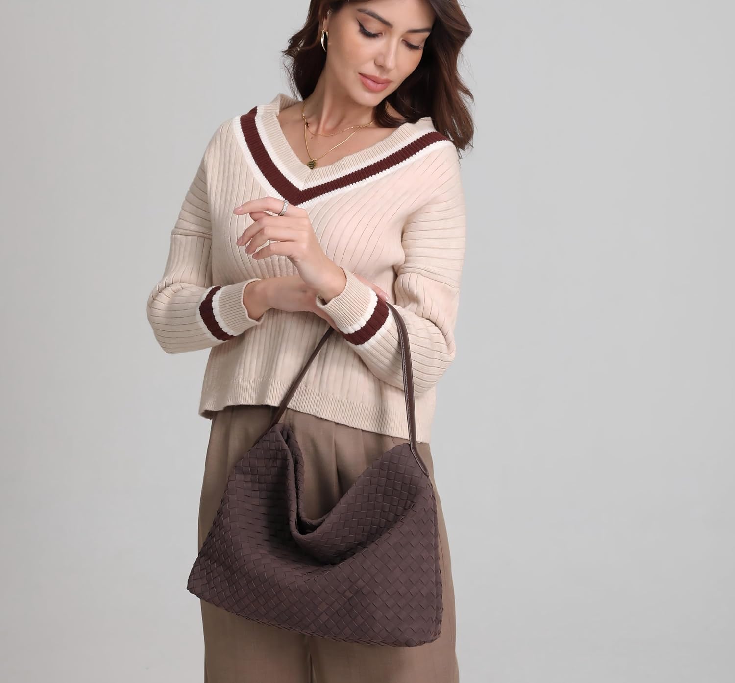 Woven Suede Shoulder Bag for Women 2025 Suede Hobo Bags Tote Elegant Handbag Satchel for Work Travel - Image 3