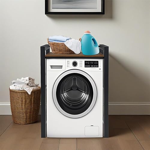 Miniatura 7 de Soporte portátil para lavadora y secadora, estante de acero resistente sobre lavadora y secadora, organizador de lavandería con laminado ajustable,