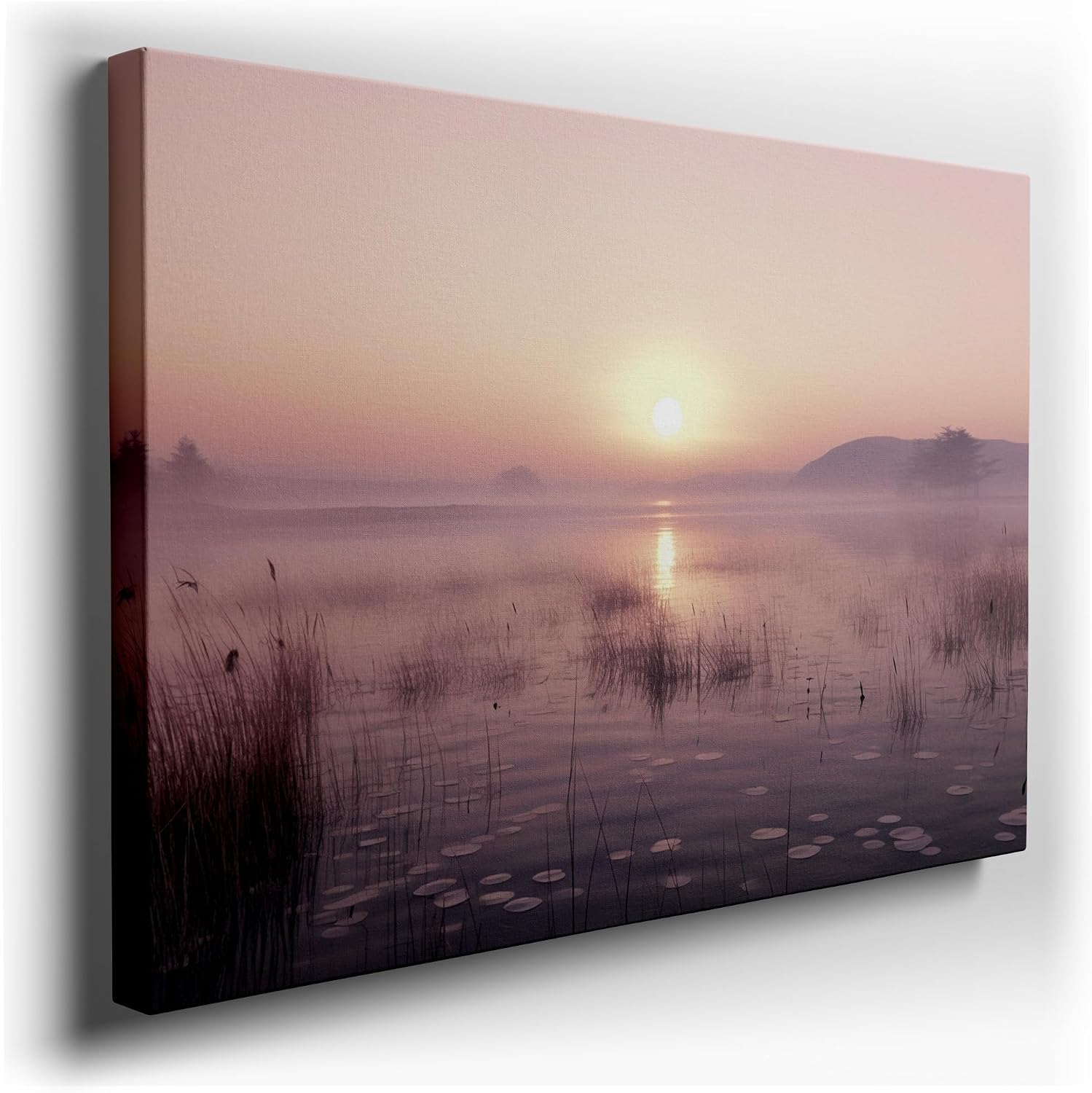 Canvas for Living room. Dawn's Tender Embrace: A Serene Lake Awakening in Pastel Light, 27 x 18 inch Canvas Wall Art - Contemporary Masterpieces - Modern Home Decor