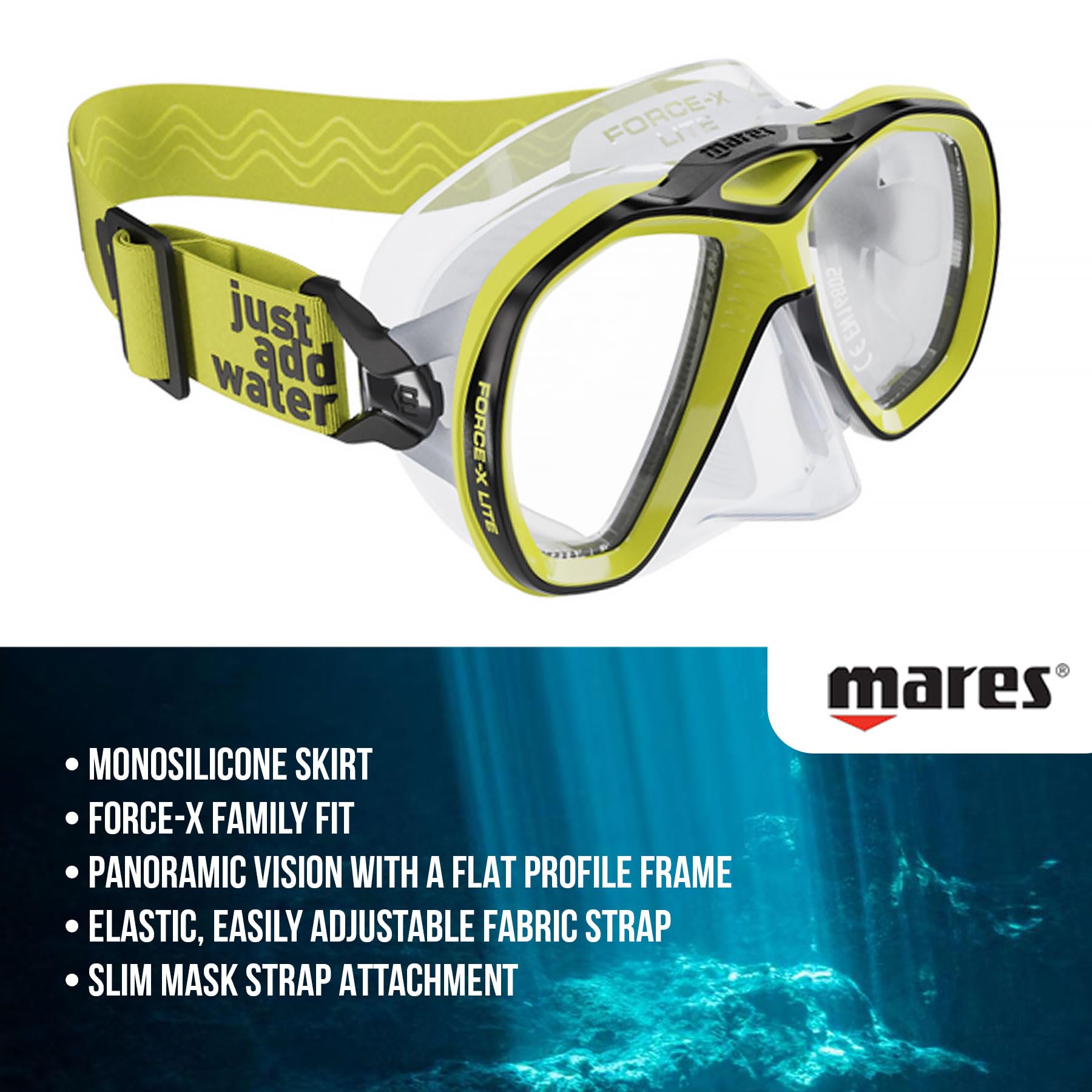 Mares Force X Lite Masque de Plongée, Noir, Mono Silicone (Trasp/Giallo)