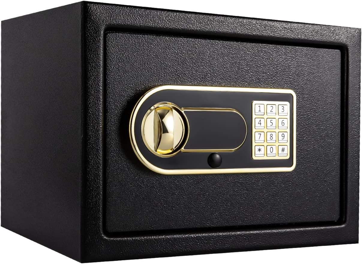 Steel Security Safe, Fireproof Safety Box, 0.6 Cubic Feet Lock Box for Money, Jewelry, Documents and Guns, Digital Security Safe w/Smart Alarm System and for Office, Hotel, 13 * 9 * 9 inch