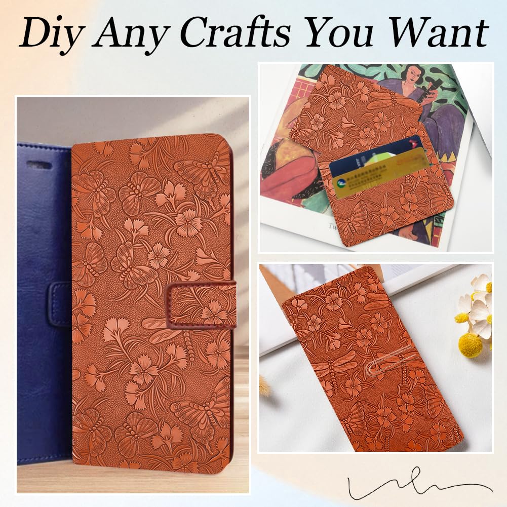 CALFOVERA 1.37×0.3M Synthetic Material Leatherette Roll Brown Embossed PU Leather Sheets Textured Vintage Floral Pattern PU Leather Fabric for DIY Earrings Upholstery Sewing Crafts Making - Image 4