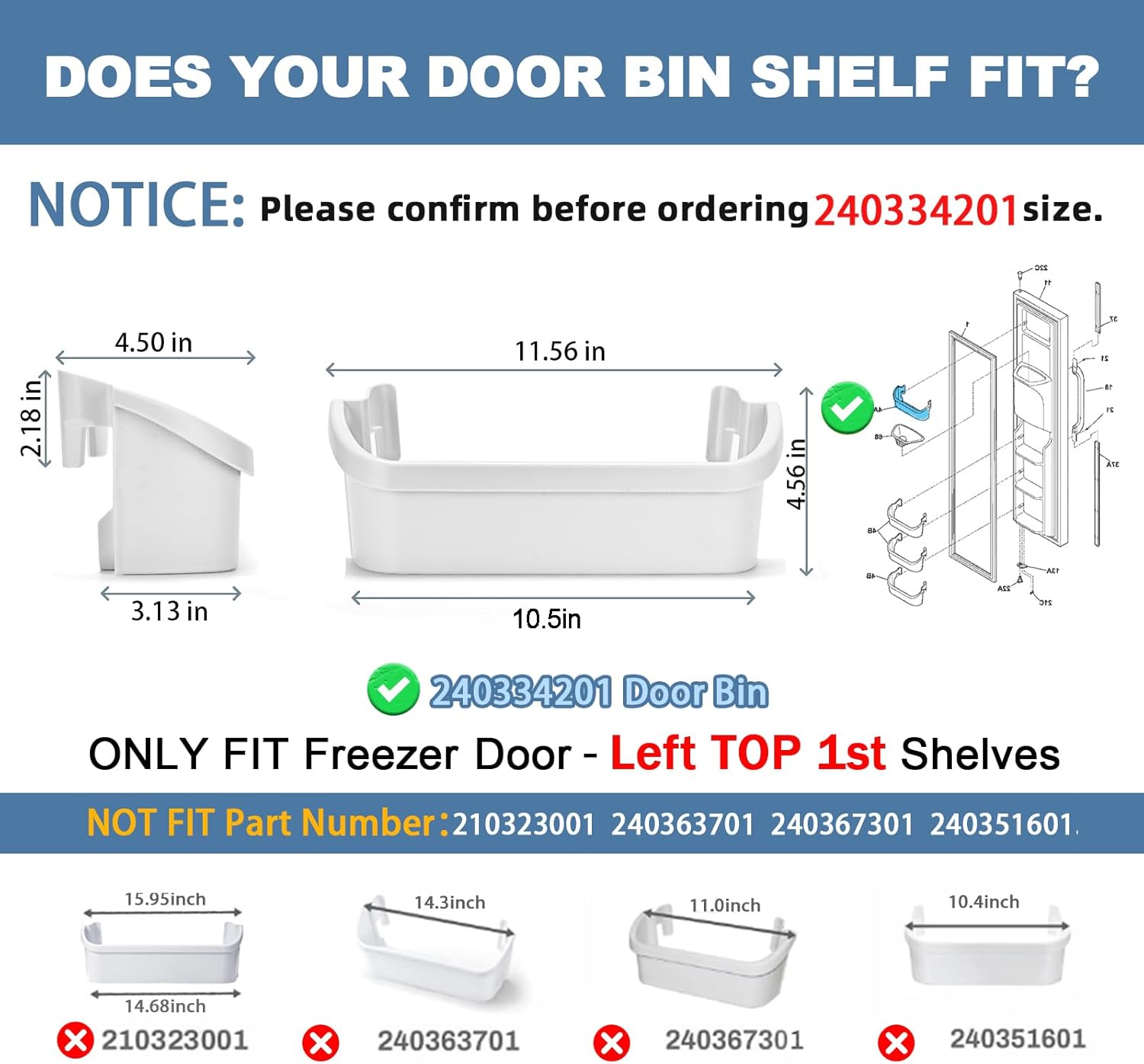 240334201 Refrigerator Door Shelf Bin Compatible with Frigidaire Kenmore BFHS2611LM0 BGHS2634KE2 CRSE263TB0, 240334201 Fridge Door Bin Replace AP2115843 891031 AH429846 240334207 EAP429846 PS429846