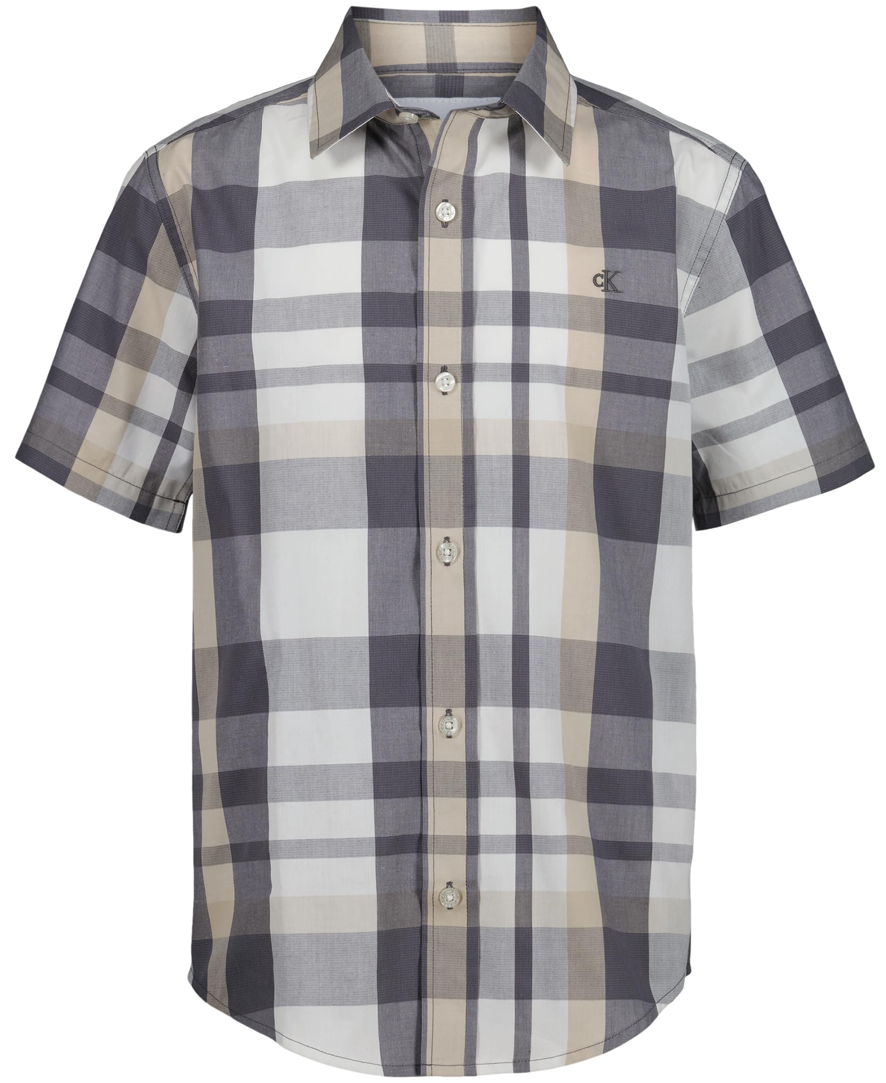Calvin Klein Boys' Short Sleeve Woven Button-Down Shirt