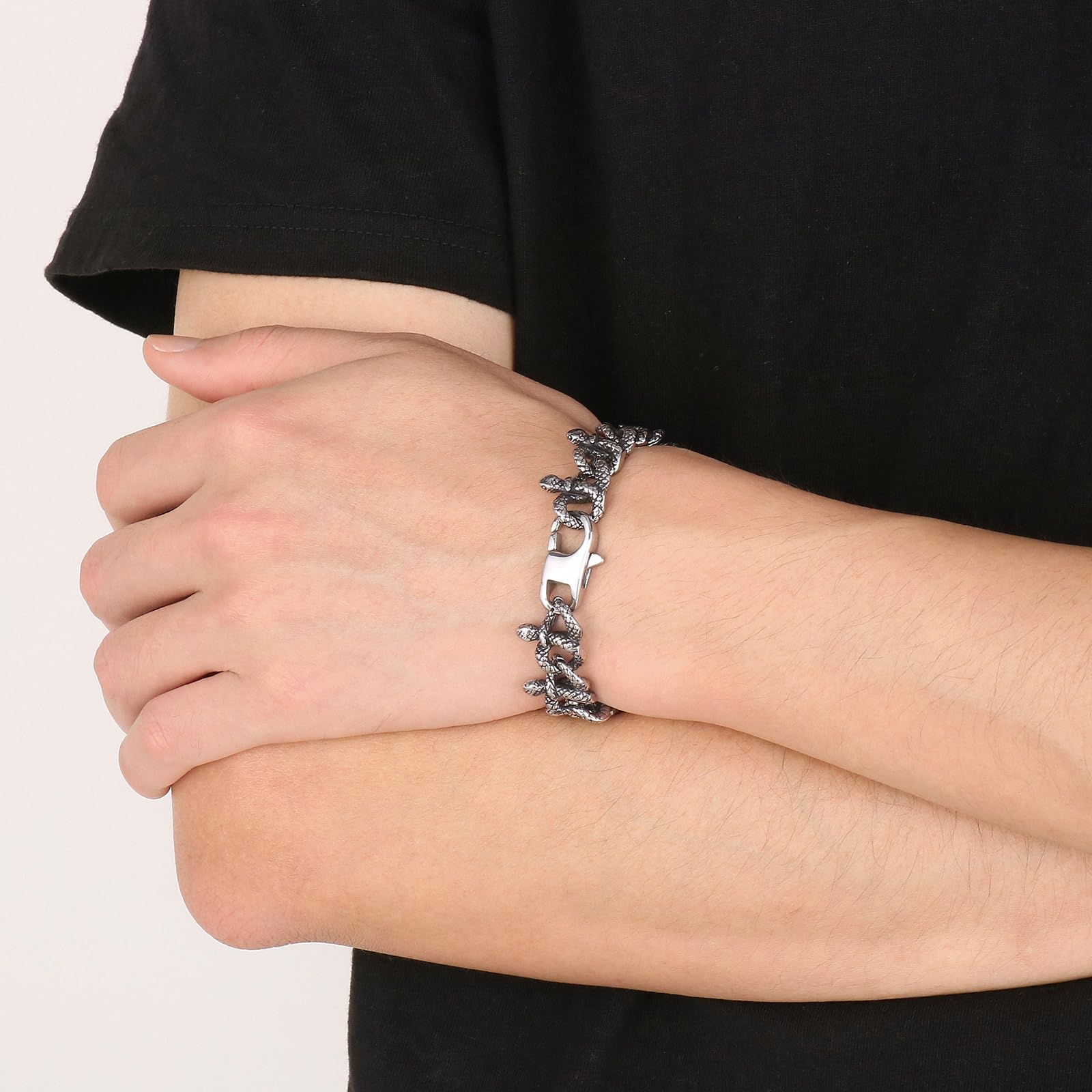 Pulsera de cadena de serpiente vintage para hombre, acero inoxidable