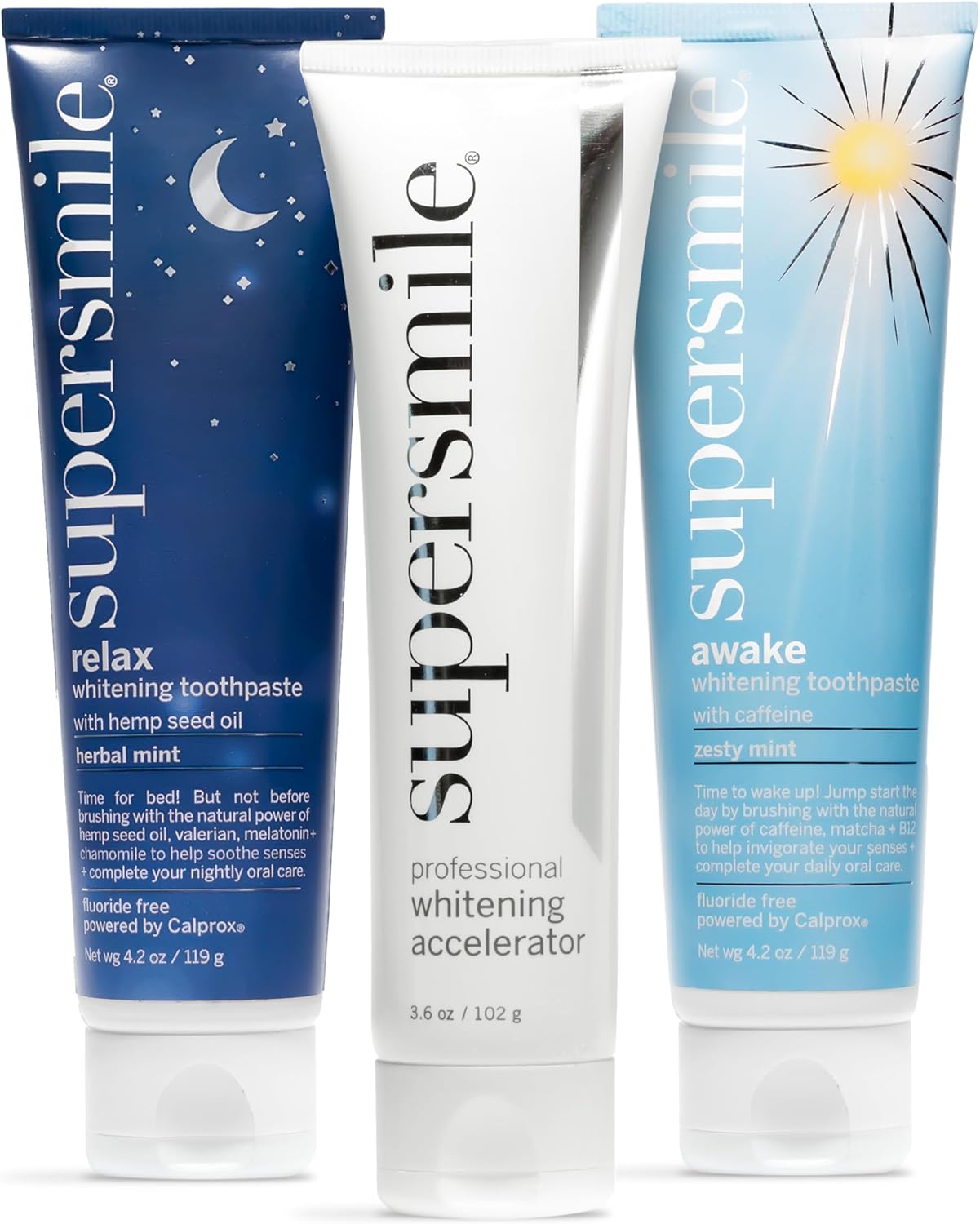 Supersmile Awake & Relax Kit – Fluoride Free Whitening Toothpaste and Accelerator for Visibly Whiter Teeth – Whitens Up to 6 Shades, 3-Piece System