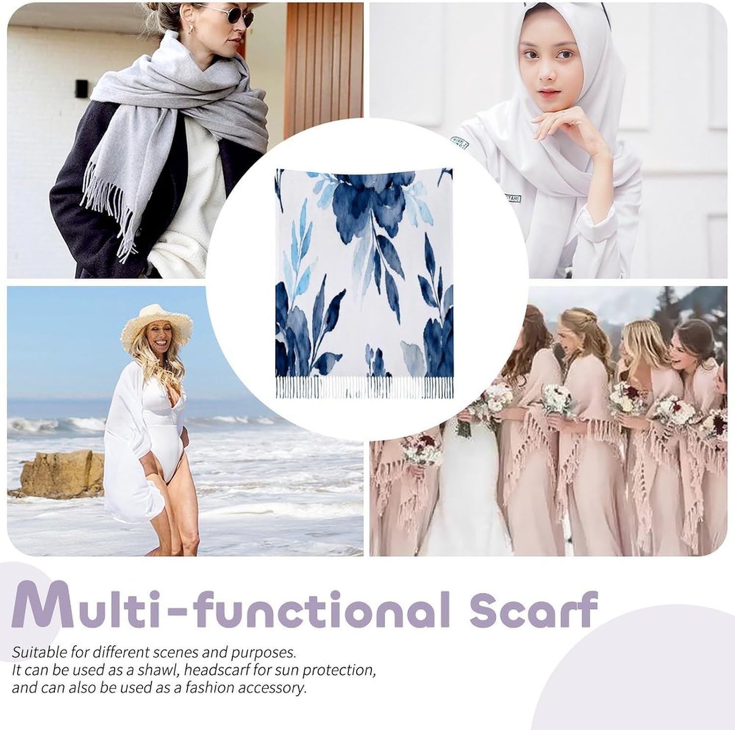 Ink Flower Charm Scarfs for Man Women Winter Scarf Long Shawl Wraps Fashion Classic Tassel Scarfs Soft Blanket Scarves