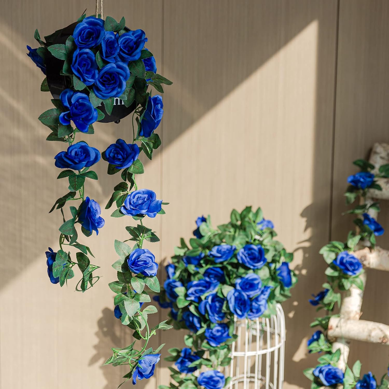 2 Pack (16FT) Artificial Rose Vine Fake Flowers Garland (Royal Blue) | Hanging Silk Rose Ivy Plants Vine for Father's Day, Wedding Arch Party Garden Home Aesthetic Art Décor
