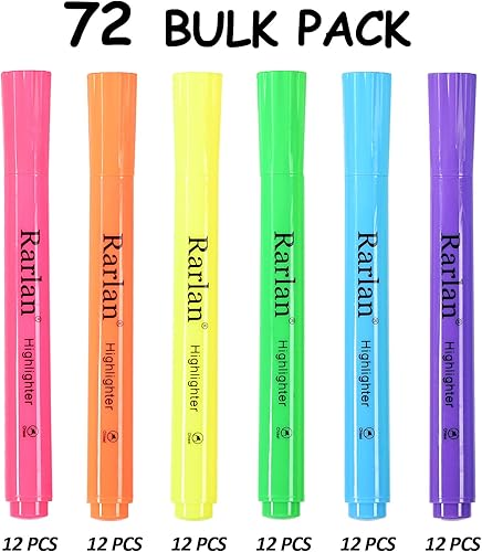 Miniatura 2 de Rarlan Resaltadores, punta de cincel, fluorescente surtido, paquete a granel de 72 unidades