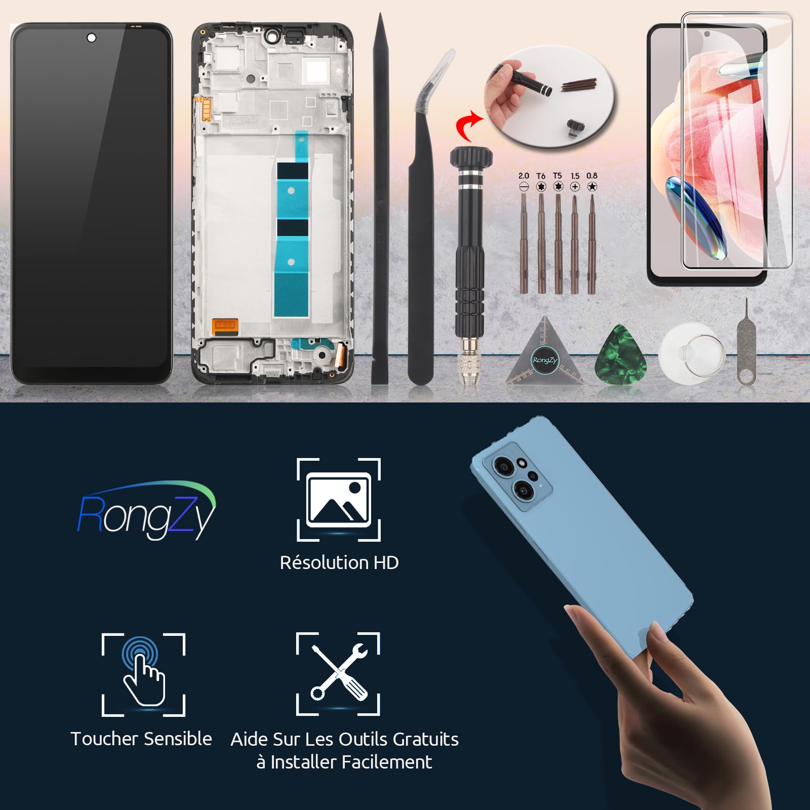 RongZy Écran LCD pour 6.67" Xiaomi Redmi Note 12 4G Écran De Remplacement pour Xiaomi Redmi Note 12 4G Écran LCD Numériseur Tactile Panneau Assemblé De Réparation avec Outils(Noir avec Cadre)
