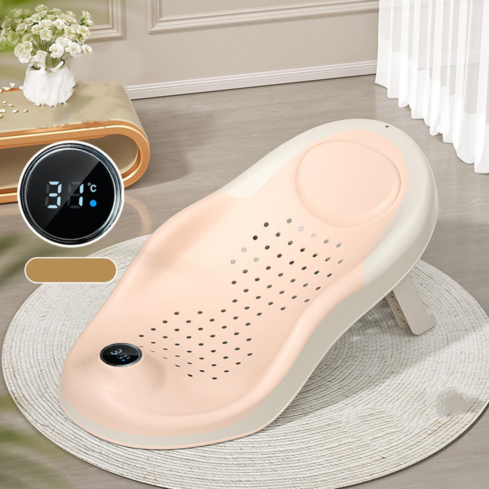Supporto da Bagno Pieghevole con Termometro, Vasca Antiscivolo per Neonati, Vasca di Supporto da Bagno per Neonati con Costruzione Robusta e Durevole ()
