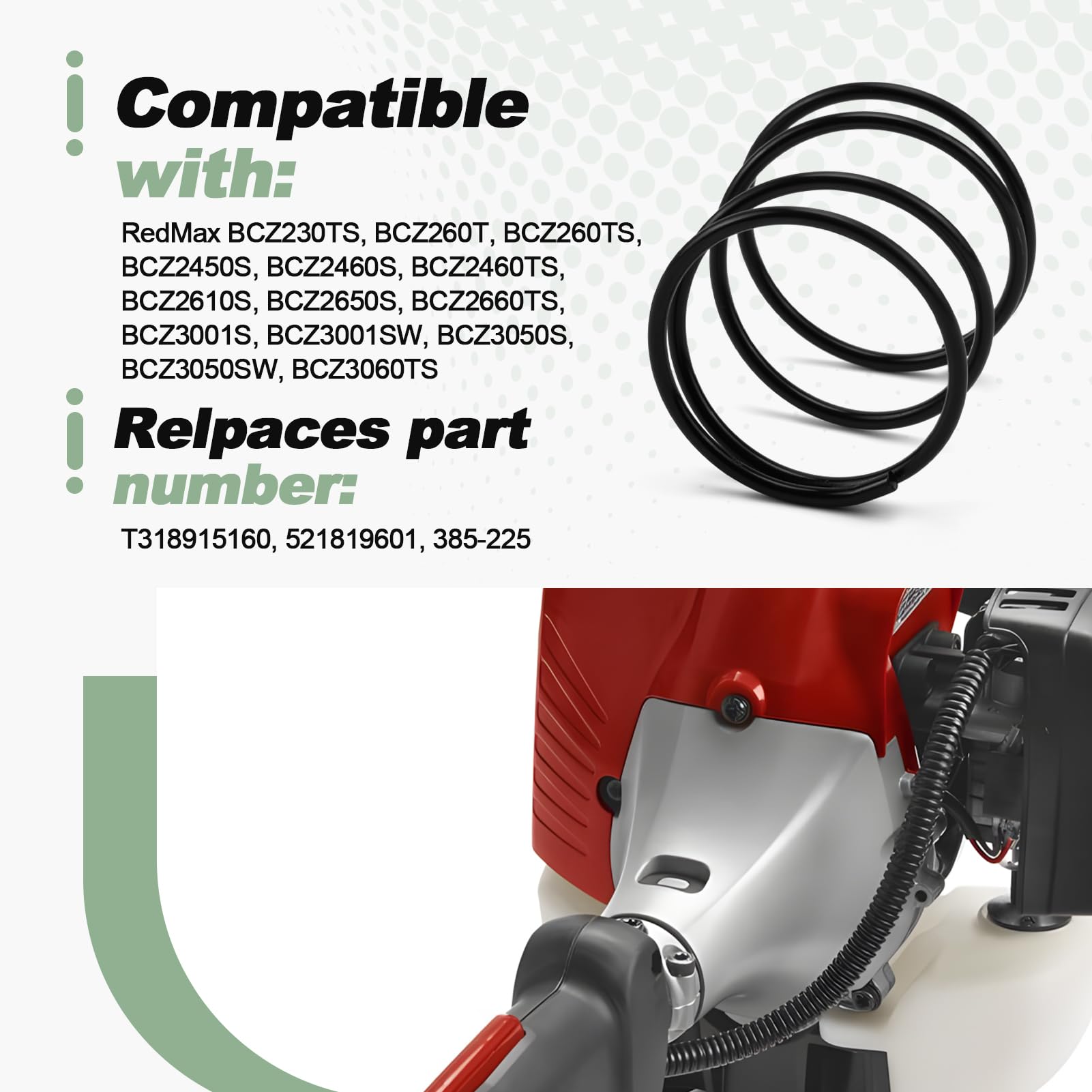 4 resortes de cabezal de recortadora compatibles con RedMax BCZ230TS BCZ2450S BCZ2460TS BCZ2650S BCZ260TS BCZ3050S Desbrozadora de repuesto T318915160 521819601 385-225