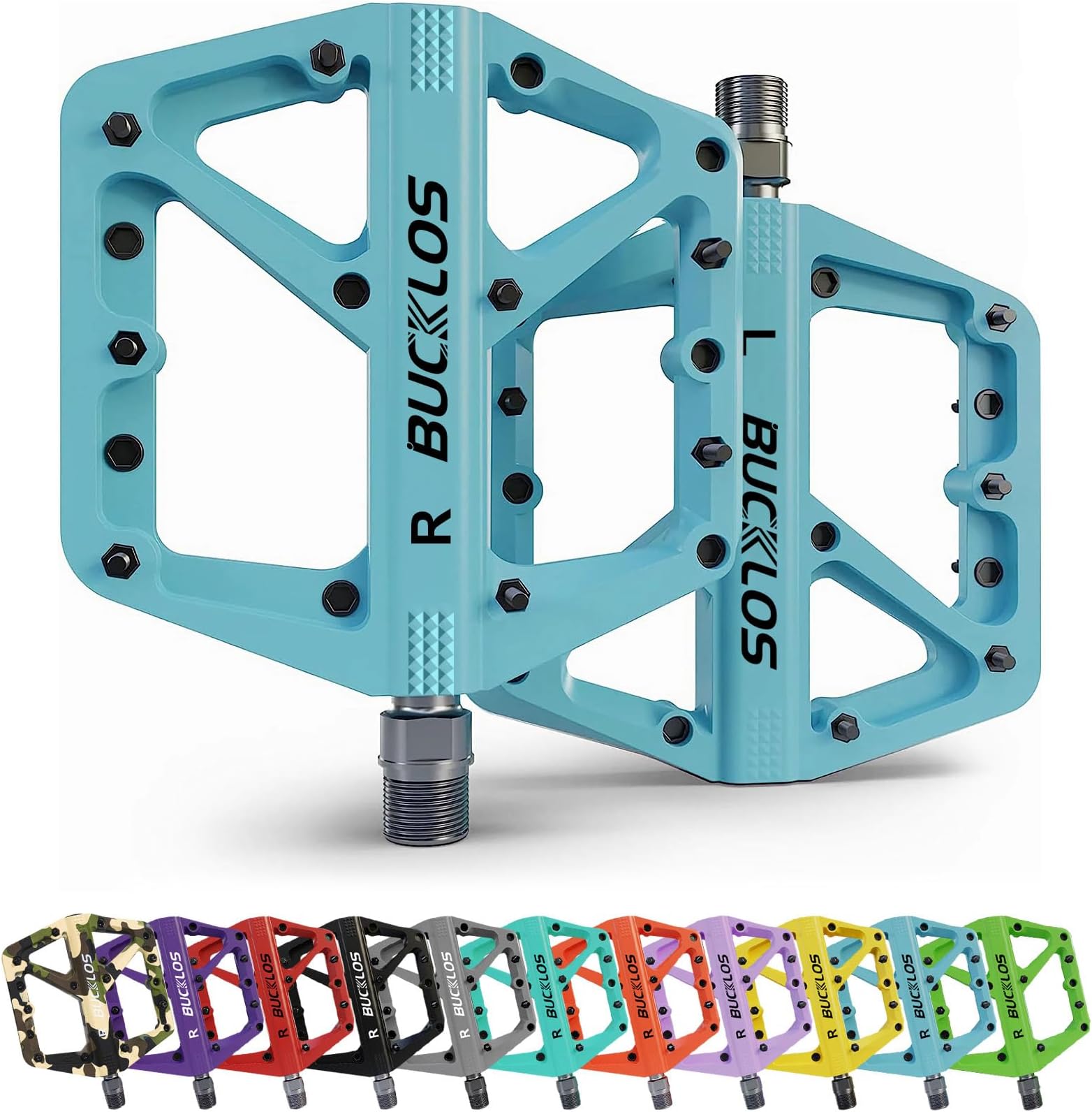 Mountain Bike Pedals MTB Pedals Flat, Adult Bicycle Road Bike Large Platform Nylon Non-Slip Pedal for Gravel Bike/Hybrid Bike 9/16"