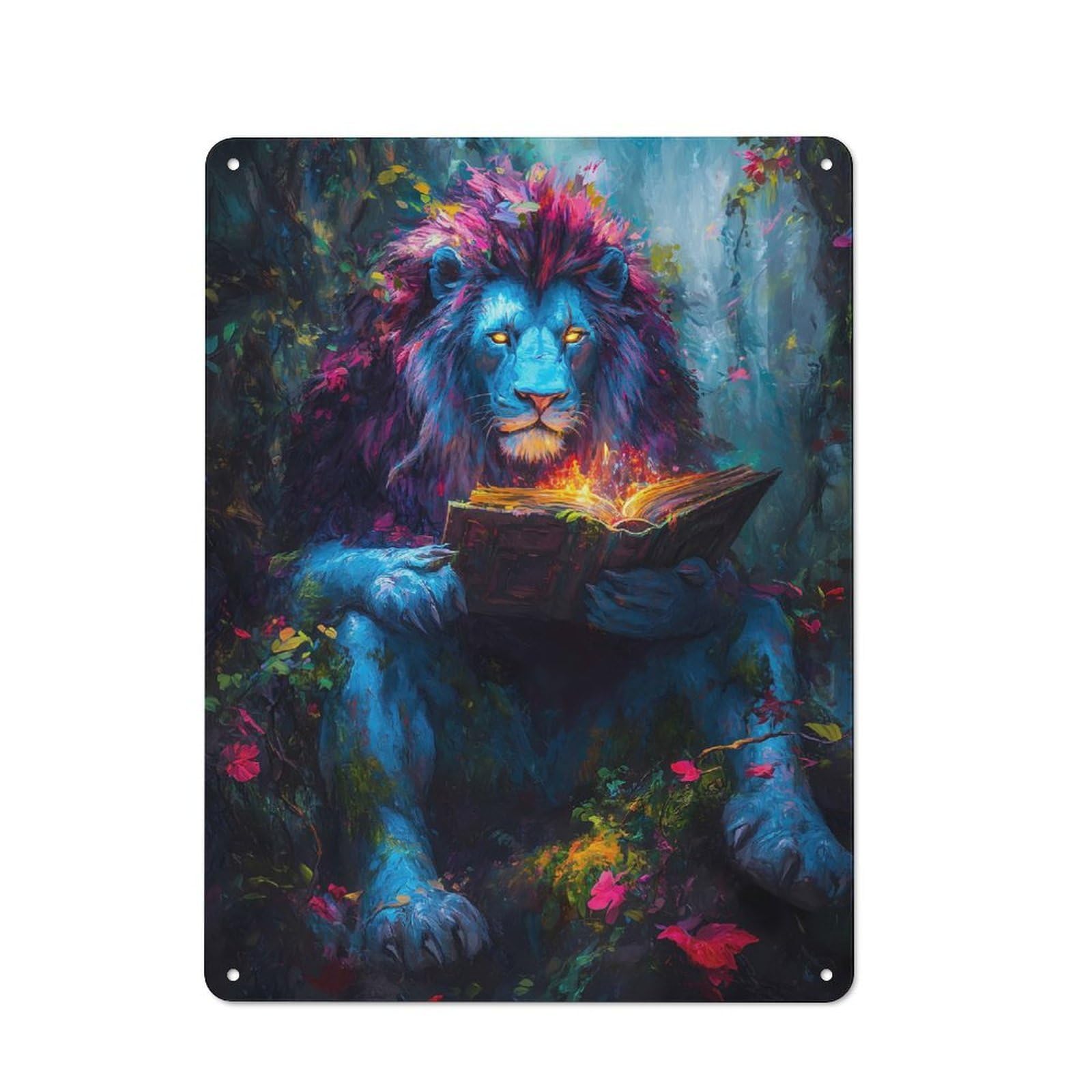 Junmoney Blue Lion Reading Vintage Metal Sign 40X30cm For Dining Room Or Kitchen, Suited To Home Decor Collectors