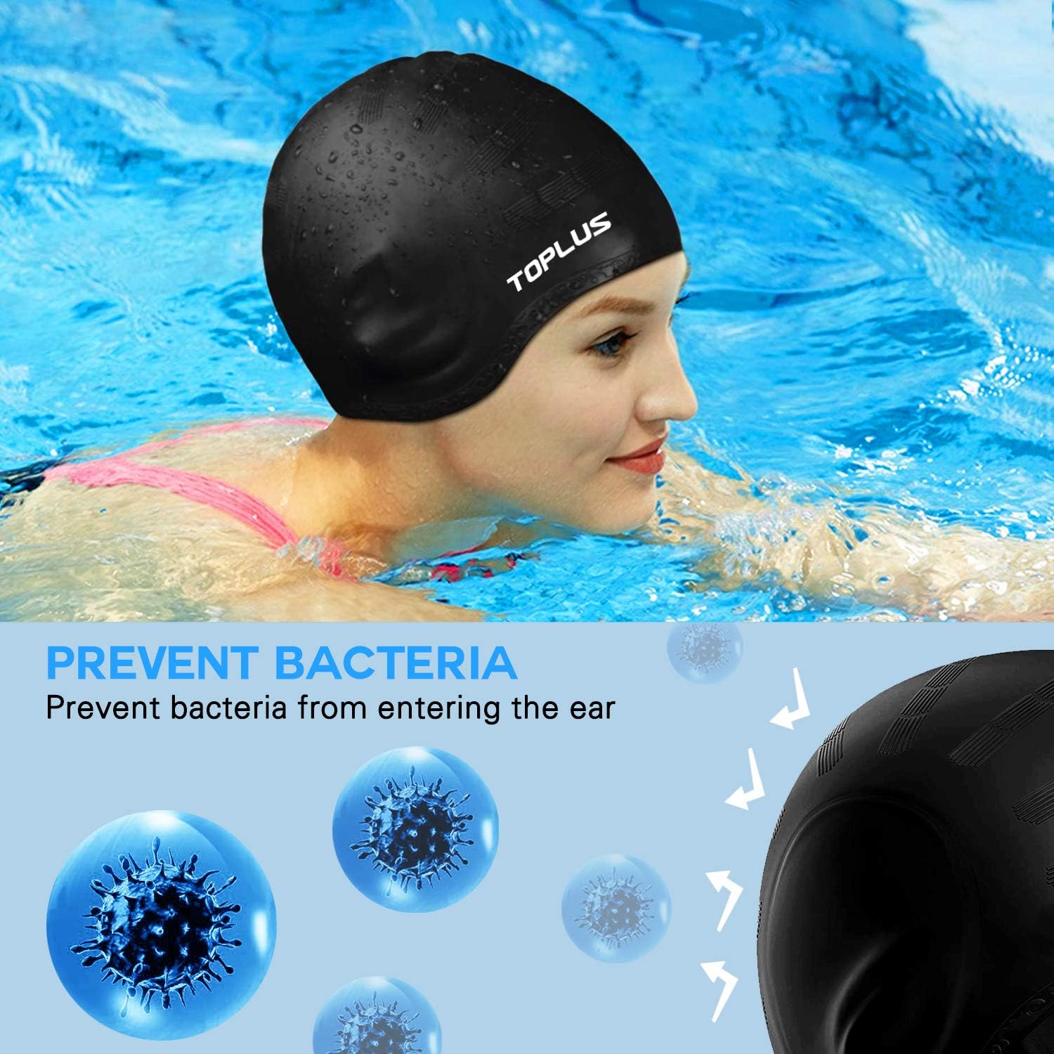 Swim Cap, Durable Silicone Swimming Cap Cover Ears, 3D Ergonomic Design Swimming Caps for Women Kids Men Adults Boys Girls with Nose Clip & Earplugs : Sports & Outdoors