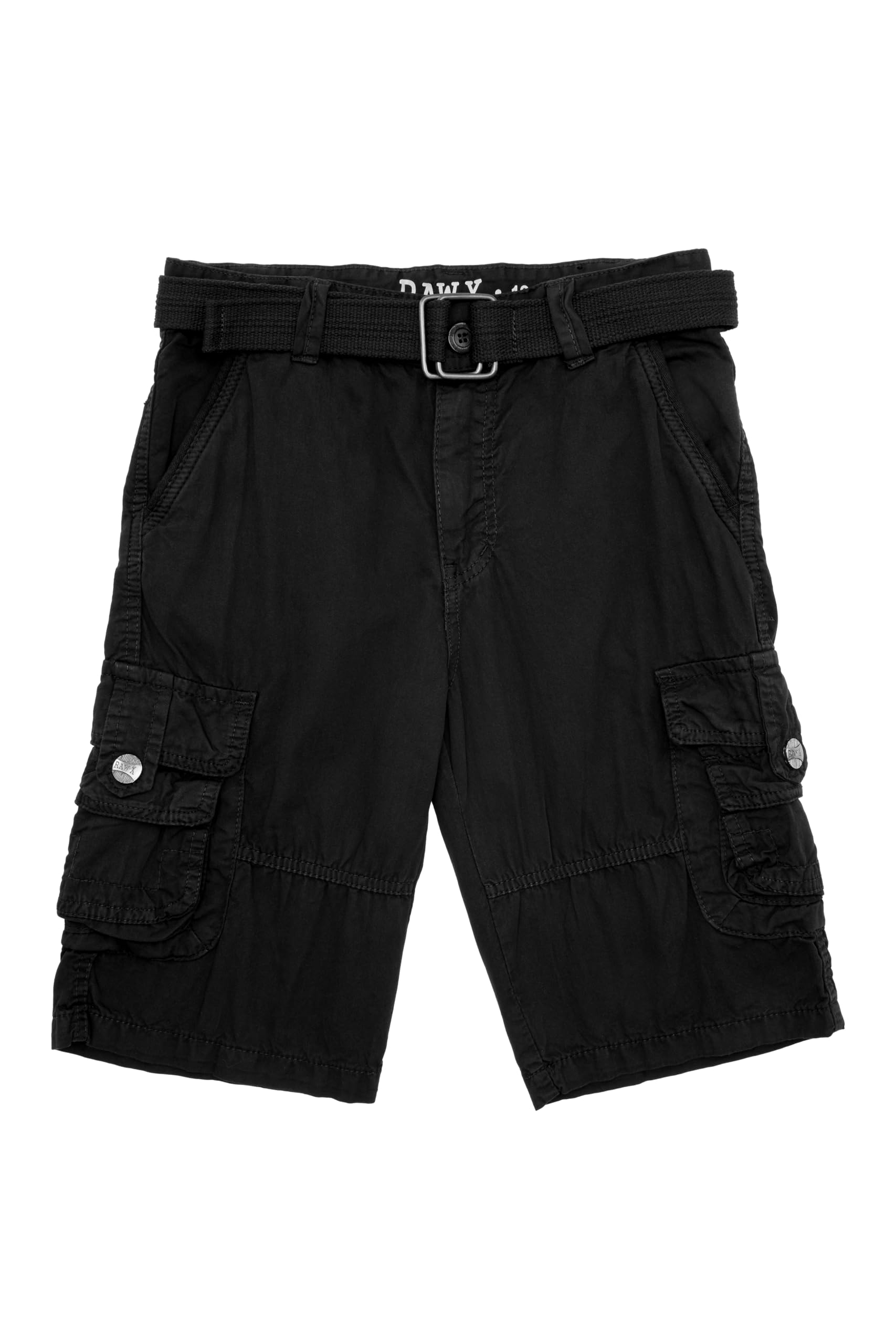 Raw X Boys Cargo Shorts 8-18 | 100% Cotton Belted Twill Boys, Teen and Youth Cargo Short |, 19023 - Black, 16