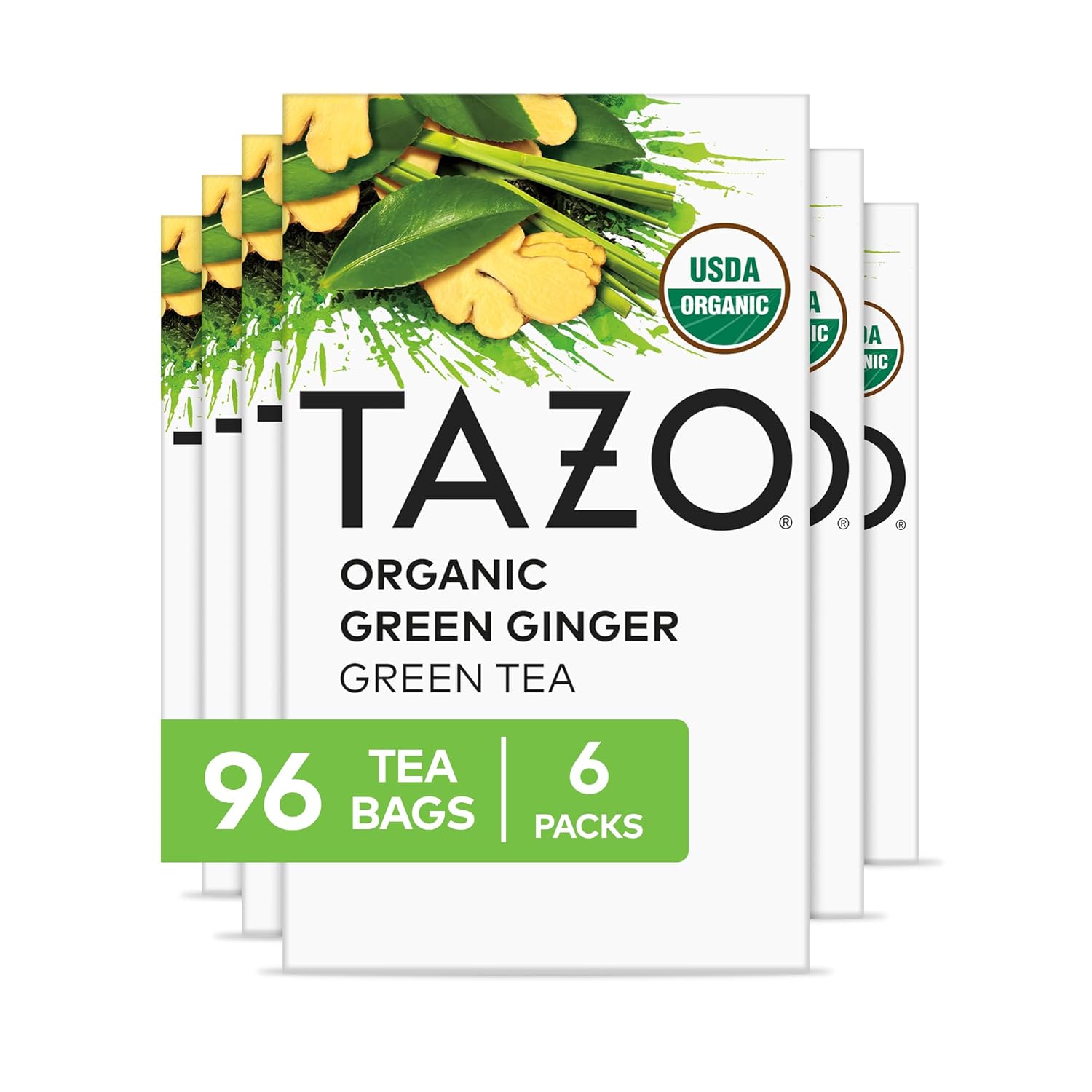 TAZO Organic Green Tea, Green Ginger, 96 Total Tea Bags (16ct - Pack of 6)