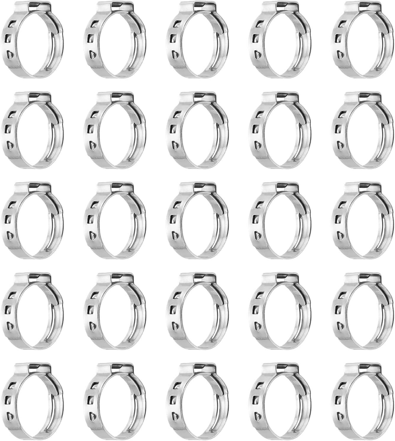 MECCANIXITY 25Pcs 20.8-23mm Single Ear Hose Clamps 304 Stainless Steel Polished Stepless Hose Clamp for Automobile Pipe Connections Home Appliance Wiring and Pipes, Silver