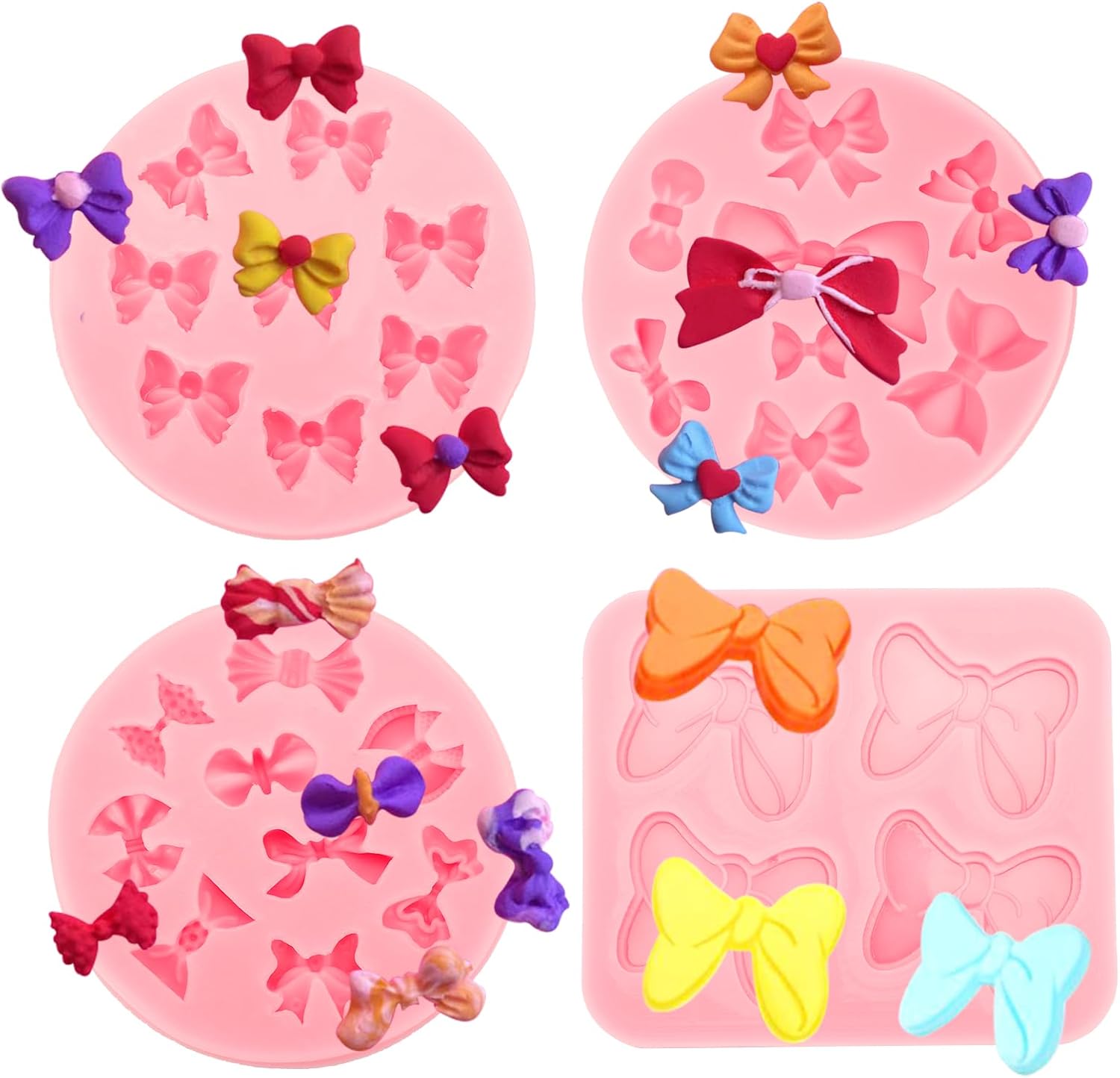 4 Moldes de Silicona para Moño, Fondant, Chocolate, Pastel