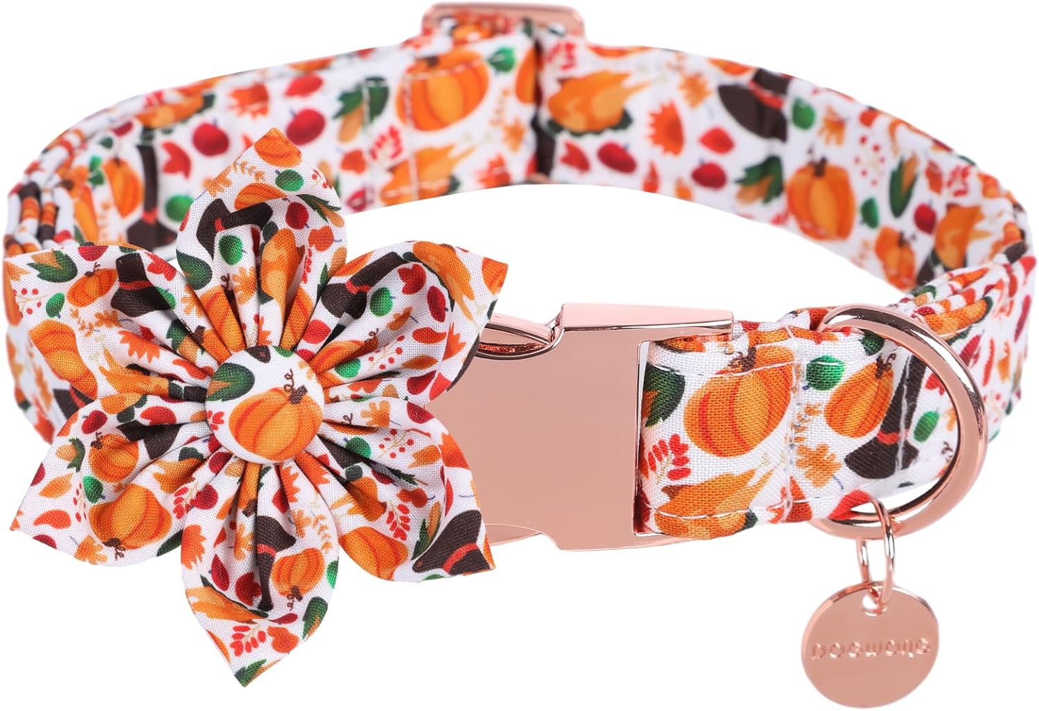 DOGWONG Fall Dog Collar with Bowtie - Fall Thanksgiving Dog Collar Soft Cotton Autumn Dogs Necklace - Halloween Puppy Necklace for Small Medium Large Dogs X-Large (Pack of 1) C: Corn Turkey