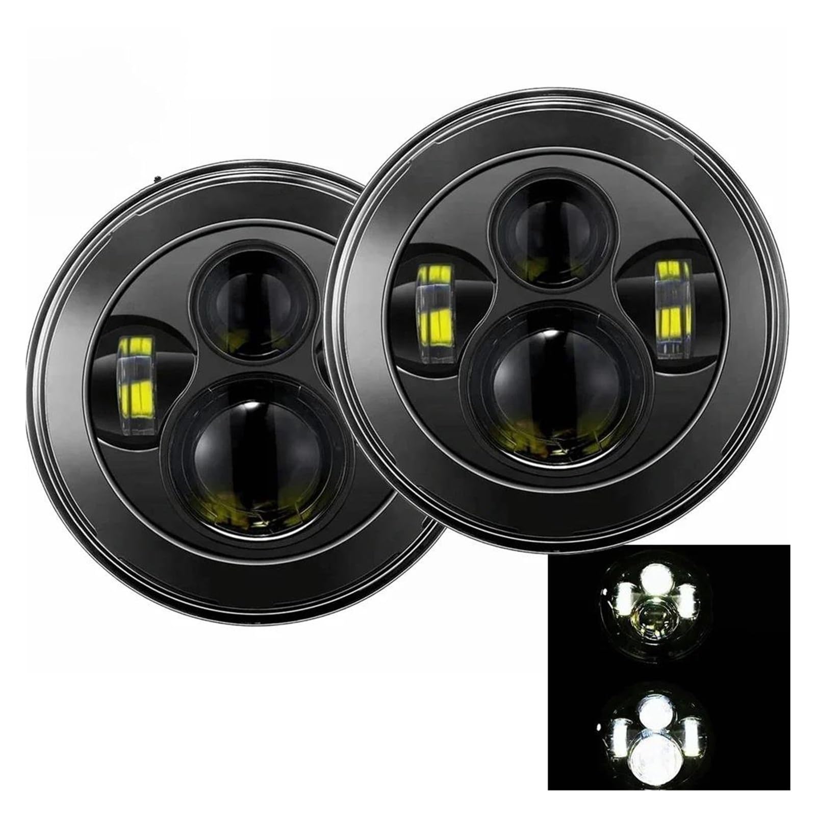 Luces Circulación Diurna Para Camión Vehículo Todoterreno 4x4 Faro Delantero 7 Pulgadas 2x Led Para Coche Ojos En Ángulo H4 Halo Alto/bajo DRL(40w lightBlack)