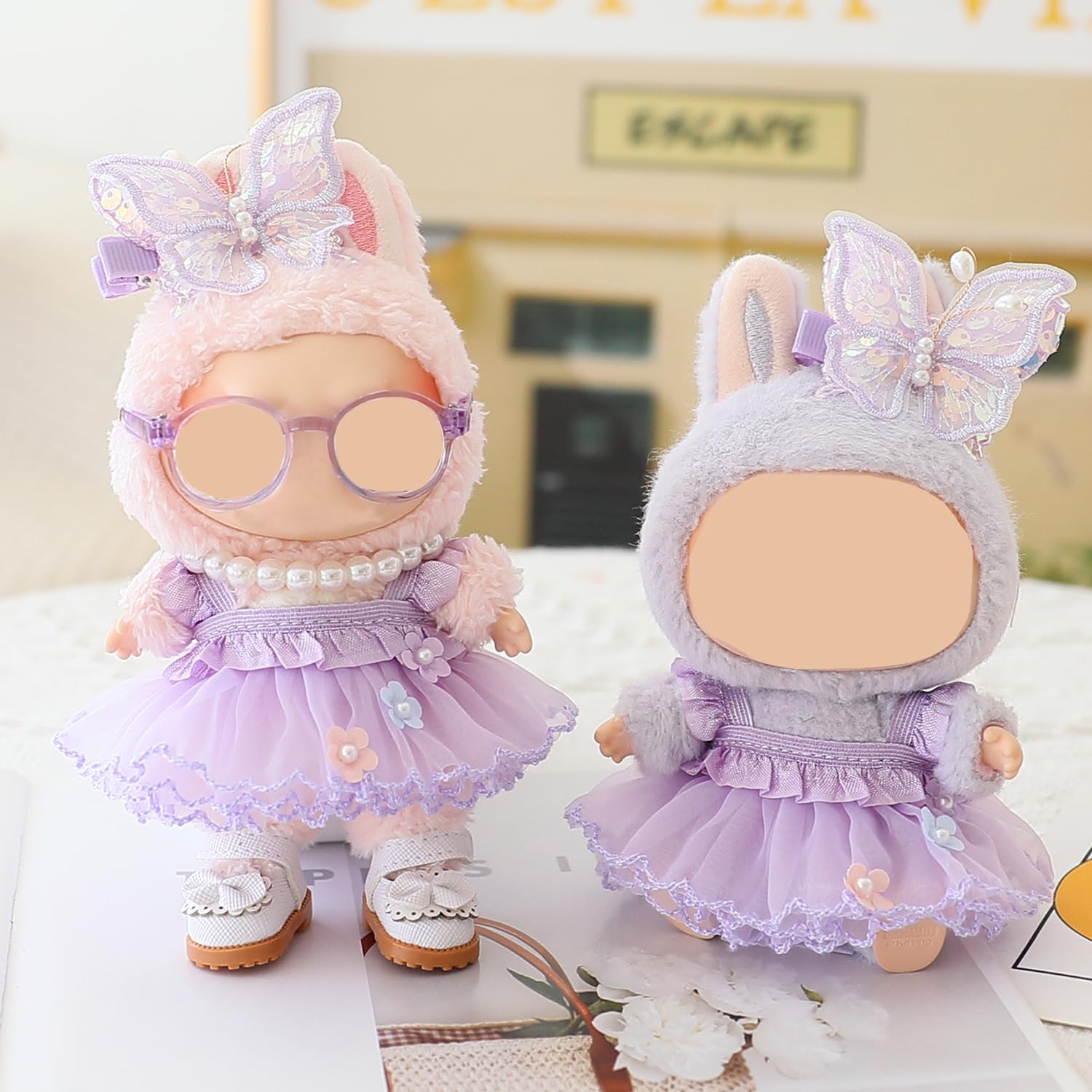 HLIAZJM Clothes for Labubu Doll, 5 Pieces Butterfly Tulle Skirt Purple Outfit Set, Suitable for 15cm & 17cm Dolls : Toys & Games