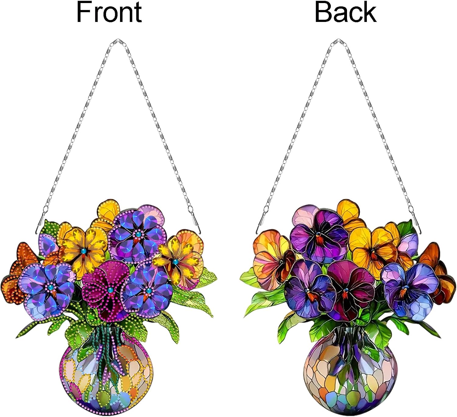BAYUNOE 2Pcs DIY Hanging Diamond Pendant Stained Glass Diamond Art Painting Ornament Double Sided Pattern Single Sided Drill Window Home Garden Wall Door Decor