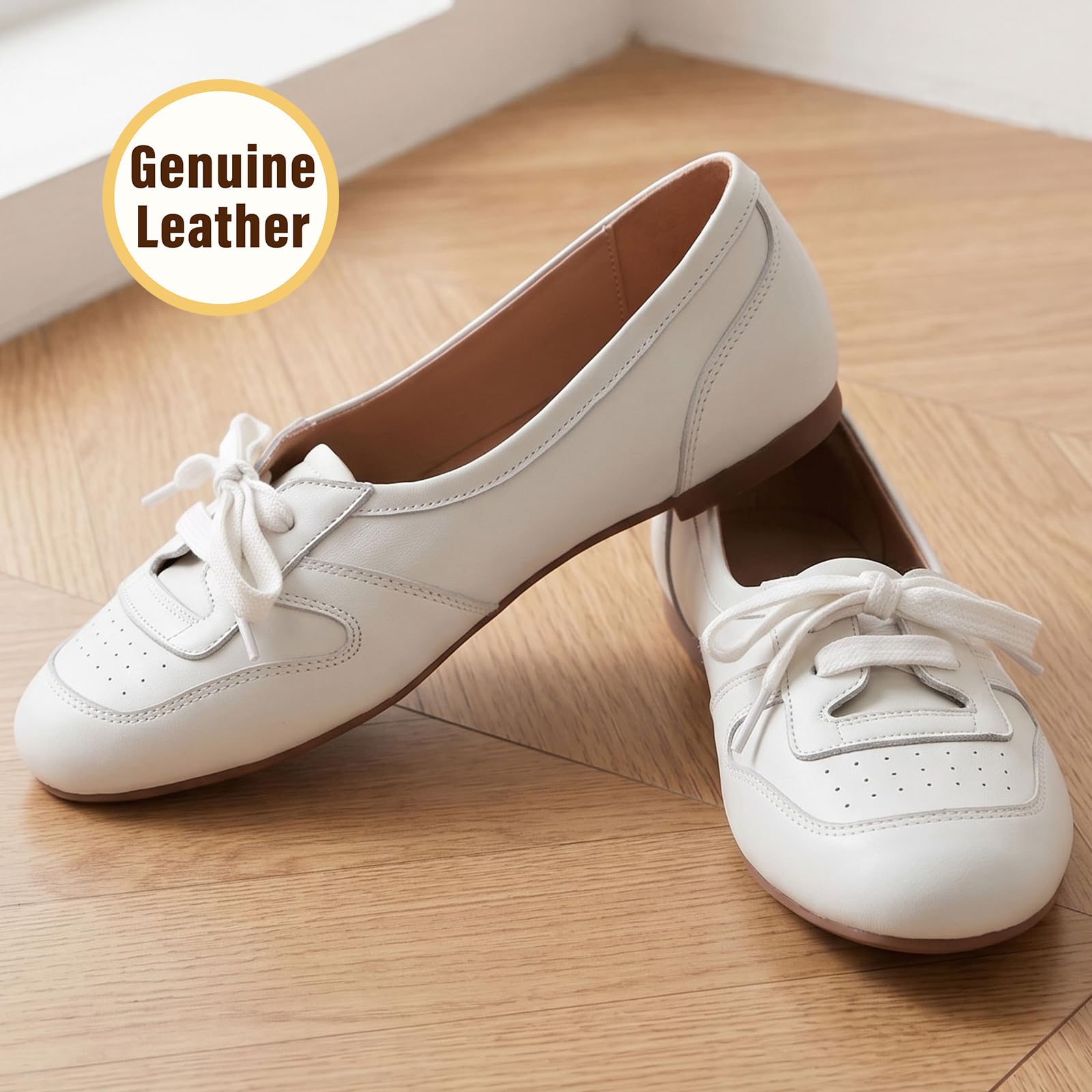 Brogues Planos Mujer Piel Perforada Cordones Zapatos
