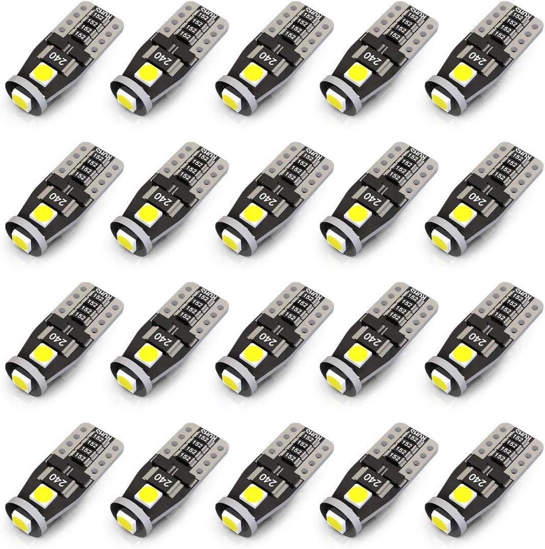 20x T10 Wedge 194 168 2825 W5W LED Bulbs, Super Bright 3-3030 Chipset, CAN-Bus Error Free, Interior Lights, License Plate Dome Map Door Courtesy Park Lights,Xenon White