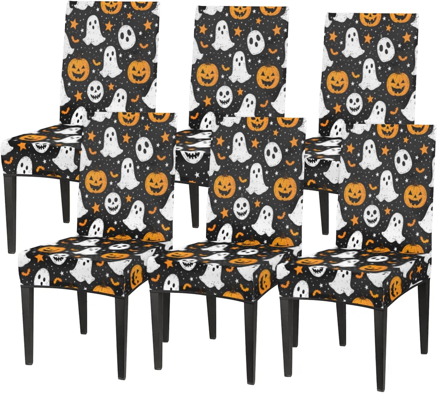 QsirBC Stars Bats Pumpkins Stretch Dining Room Chair Covers Set of 4 Chair Slipcovers Removable Washable Kitchen Seat Covers Chair Protectors for Hotel Party Wedding